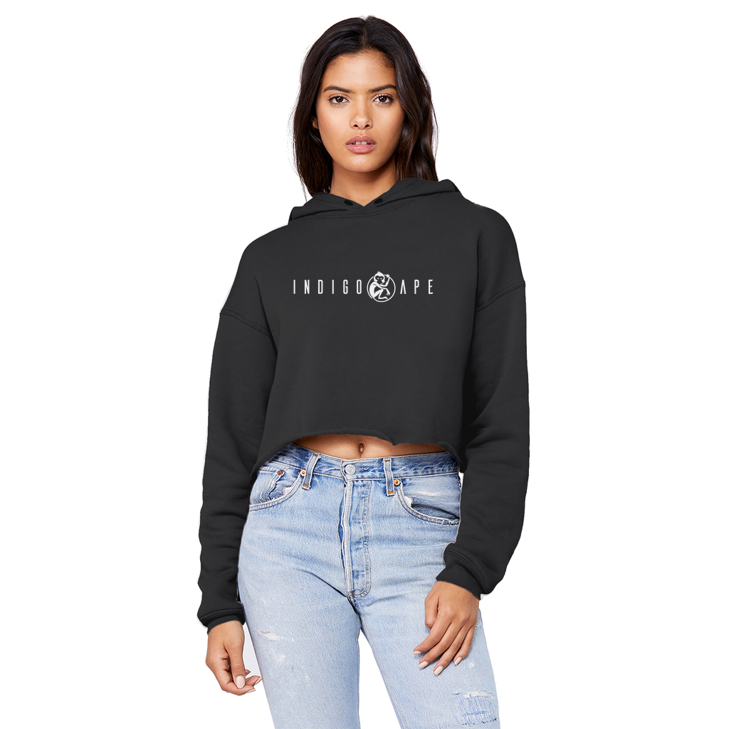 Indigo Ape Cropped Raw Edge Woman's Hoodie